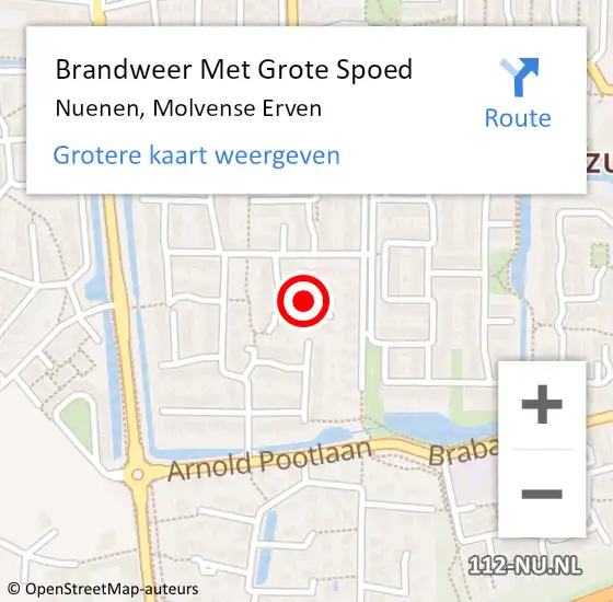 Locatie op kaart van de 112 melding: Brandweer Met Grote Spoed Naar Nuenen, Molvense Erven op 12 oktober 2021 10:45