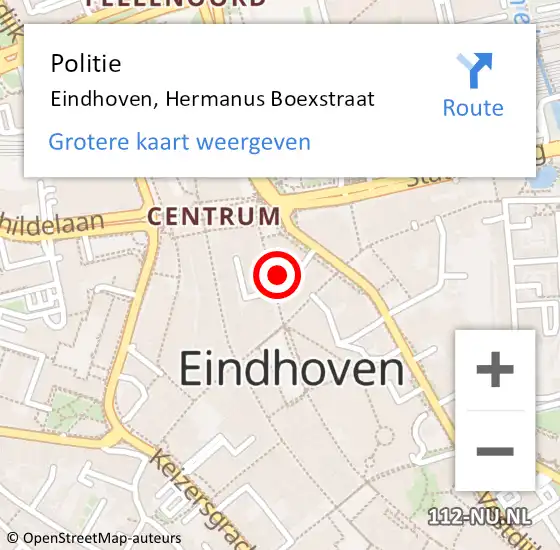 Locatie op kaart van de 112 melding: Politie Eindhoven, Hermanus Boexstraat op 12 oktober 2021 10:50