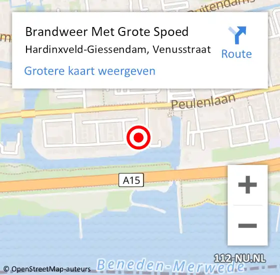 Locatie op kaart van de 112 melding: Brandweer Met Grote Spoed Naar Hardinxveld-Giessendam, Venusstraat op 12 oktober 2021 10:57