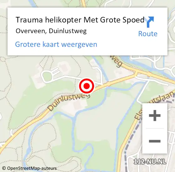 Locatie op kaart van de 112 melding: Trauma helikopter Met Grote Spoed Naar Overveen, Duinlustweg op 12 oktober 2021 11:10