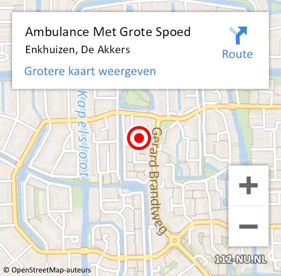 Locatie op kaart van de 112 melding: Ambulance Met Grote Spoed Naar Enkhuizen, De Akkers op 12 oktober 2021 12:16