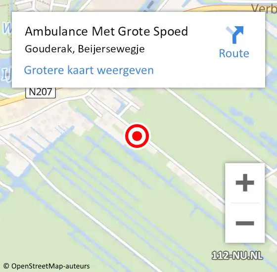 Locatie op kaart van de 112 melding: Ambulance Met Grote Spoed Naar Gouderak, Beijersewegje op 12 oktober 2021 12:26