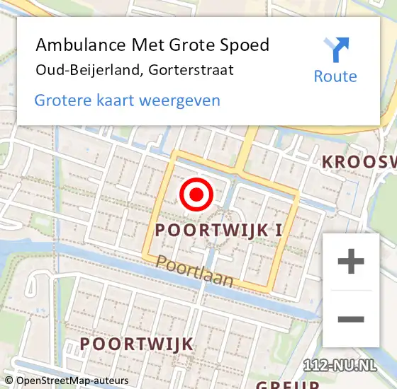 Locatie op kaart van de 112 melding: Ambulance Met Grote Spoed Naar Oud-Beijerland, Gorterstraat op 12 oktober 2021 12:55