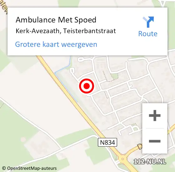 Locatie op kaart van de 112 melding: Ambulance Met Spoed Naar Kerk-Avezaath, Teisterbantstraat op 12 oktober 2021 12:58