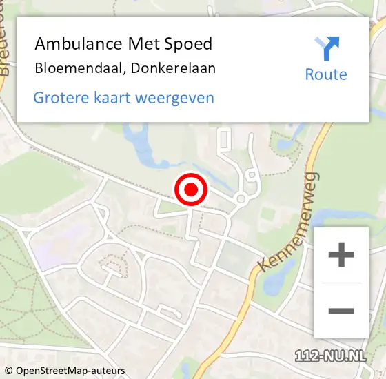 Locatie op kaart van de 112 melding: Ambulance Met Spoed Naar Bloemendaal, Donkerelaan op 12 oktober 2021 13:33
