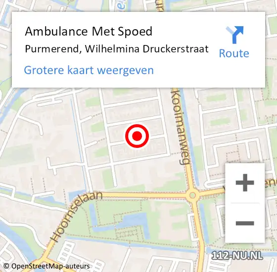 Locatie op kaart van de 112 melding: Ambulance Met Spoed Naar Purmerend, Wilhelmina Druckerstraat op 12 oktober 2021 13:53