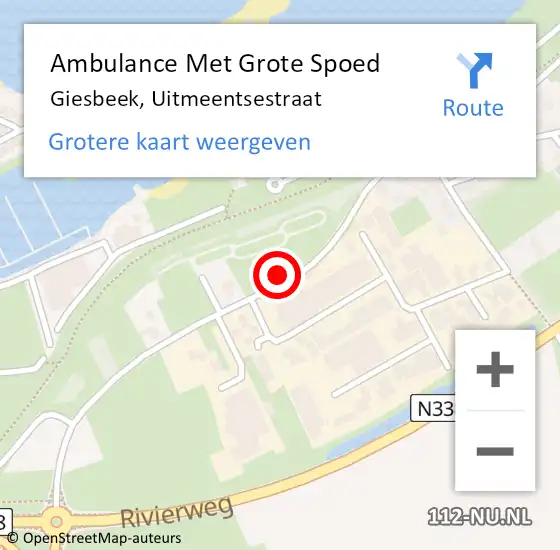 Locatie op kaart van de 112 melding: Ambulance Met Grote Spoed Naar Giesbeek, Uitmeentsestraat op 12 oktober 2021 13:56