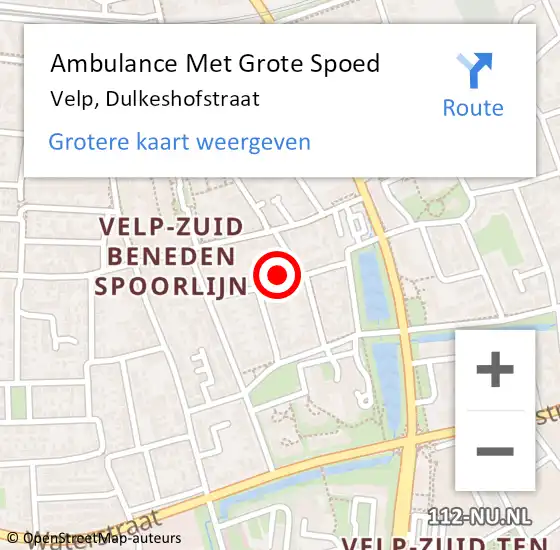 Locatie op kaart van de 112 melding: Ambulance Met Grote Spoed Naar Velp, Dulkeshofstraat op 12 oktober 2021 14:07