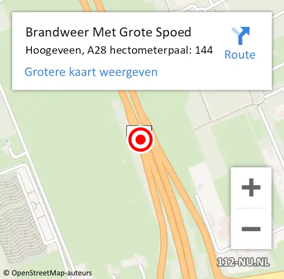 Locatie op kaart van de 112 melding: Brandweer Met Grote Spoed Naar Hoogeveen, A28 hectometerpaal: 144 op 12 oktober 2021 14:20