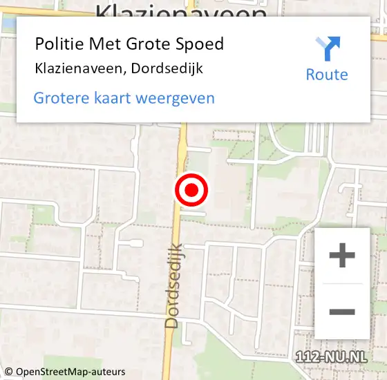 Locatie op kaart van de 112 melding: Politie Met Grote Spoed Naar Klazienaveen, Dordsedijk op 12 oktober 2021 14:22