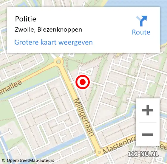 Locatie op kaart van de 112 melding: Politie Zwolle, Biezenknoppen op 12 oktober 2021 14:28