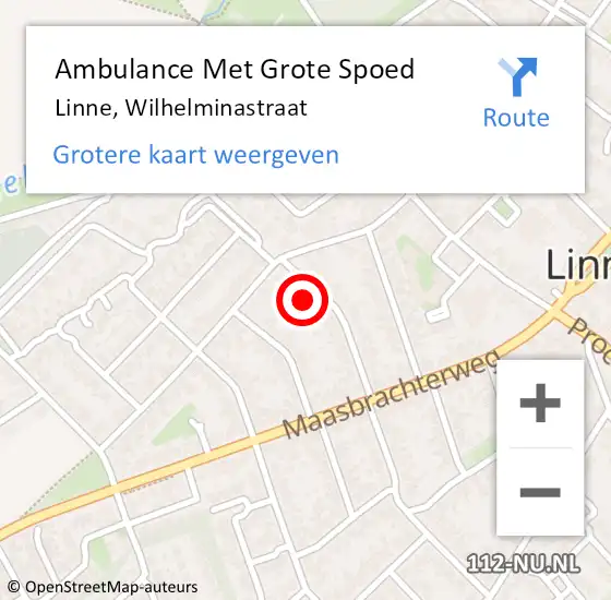 Locatie op kaart van de 112 melding: Ambulance Met Grote Spoed Naar Linne, Wilhelminastraat op 25 juni 2014 19:54