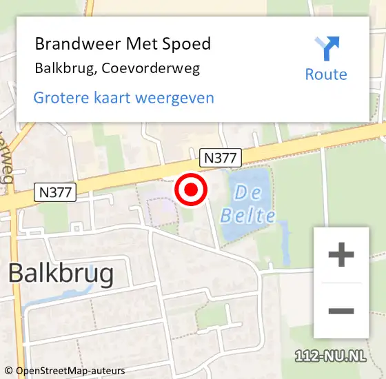 Locatie op kaart van de 112 melding: Brandweer Met Spoed Naar Balkbrug, Coevorderweg op 12 oktober 2021 14:47