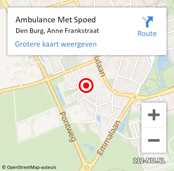 Locatie op kaart van de 112 melding: Ambulance Met Spoed Naar Den Burg, Anne Frankstraat op 12 oktober 2021 15:00