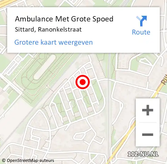 Locatie op kaart van de 112 melding: Ambulance Met Grote Spoed Naar Sittard, Ranonkelstraat op 25 juni 2014 20:06