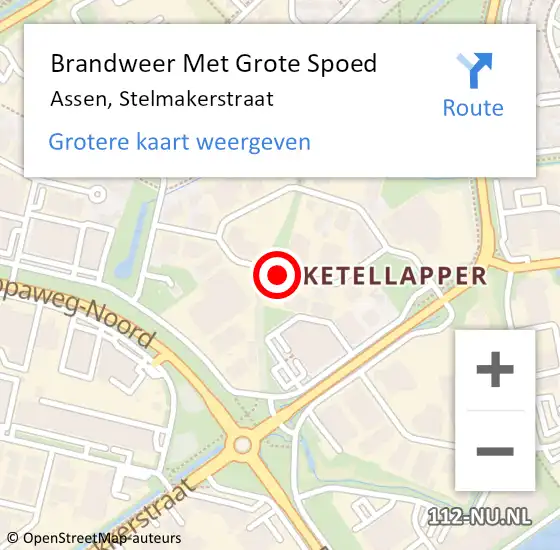 Locatie op kaart van de 112 melding: Brandweer Met Grote Spoed Naar Assen, Stelmakerstraat op 12 oktober 2021 16:13