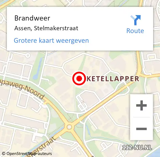 Locatie op kaart van de 112 melding: Brandweer Assen, Stelmakerstraat op 12 oktober 2021 16:15