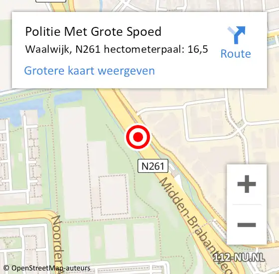 Locatie op kaart van de 112 melding: Politie Met Grote Spoed Naar Waalwijk, N261 hectometerpaal: 16,5 op 12 oktober 2021 16:35