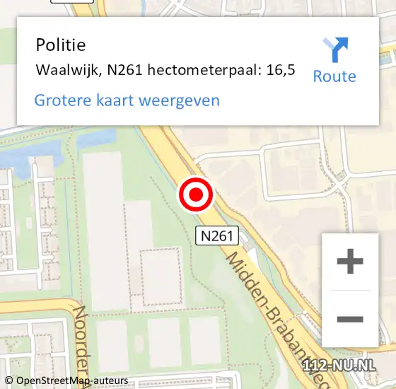 Locatie op kaart van de 112 melding: Politie Waalwijk, N261 hectometerpaal: 16,5 op 12 oktober 2021 16:35