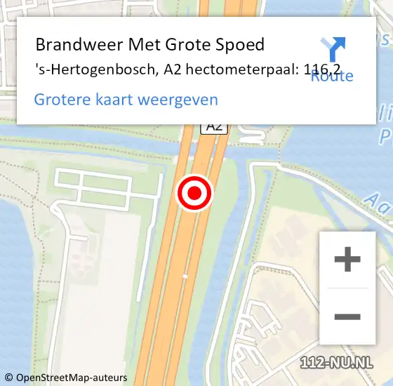 Locatie op kaart van de 112 melding: Brandweer Met Grote Spoed Naar 's-Hertogenbosch, A2 hectometerpaal: 116,2 op 12 oktober 2021 16:57