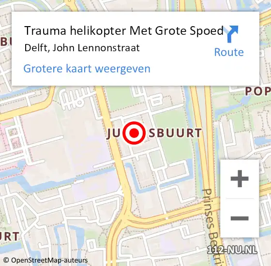 Locatie op kaart van de 112 melding: Trauma helikopter Met Grote Spoed Naar Delft, John Lennonstraat op 12 oktober 2021 17:00