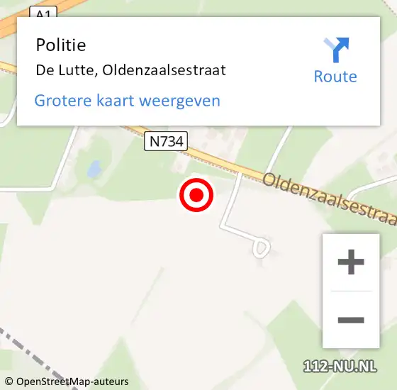 Locatie op kaart van de 112 melding: Politie De Lutte, Oldenzaalsestraat op 12 oktober 2021 17:15
