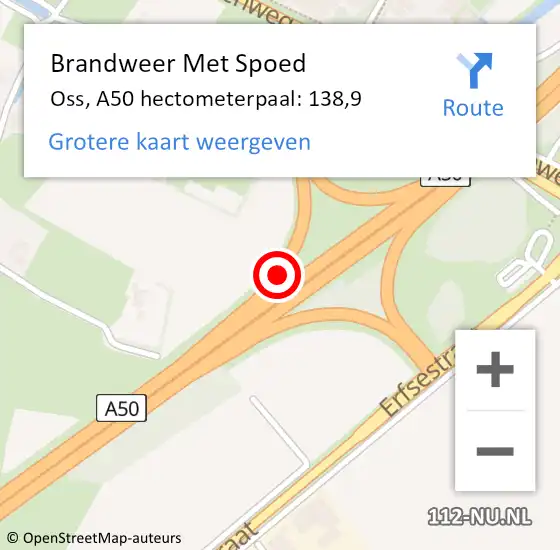 Locatie op kaart van de 112 melding: Brandweer Met Spoed Naar Oss, A50 hectometerpaal: 138,9 op 12 oktober 2021 17:32