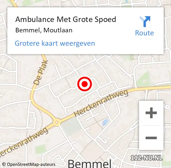 Locatie op kaart van de 112 melding: Ambulance Met Grote Spoed Naar Bemmel, Moutlaan op 12 oktober 2021 17:58