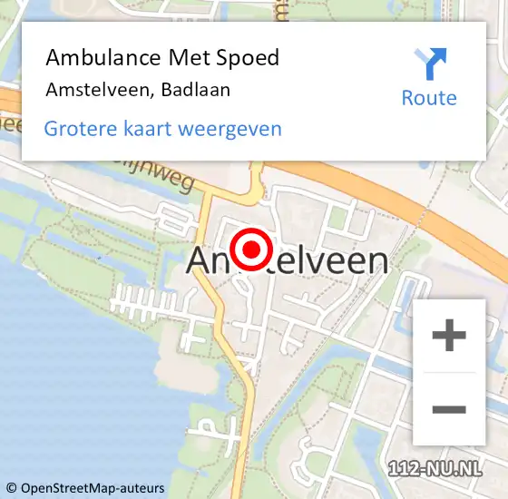 Locatie op kaart van de 112 melding: Ambulance Met Spoed Naar Amstelveen, Badlaan op 12 oktober 2021 18:01