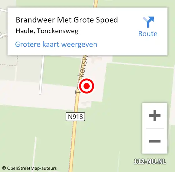 Locatie op kaart van de 112 melding: Brandweer Met Grote Spoed Naar Haule, Tonckensweg op 12 oktober 2021 18:10