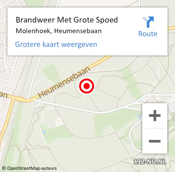 Locatie op kaart van de 112 melding: Brandweer Met Grote Spoed Naar Molenhoek, Heumensebaan op 12 oktober 2021 18:39