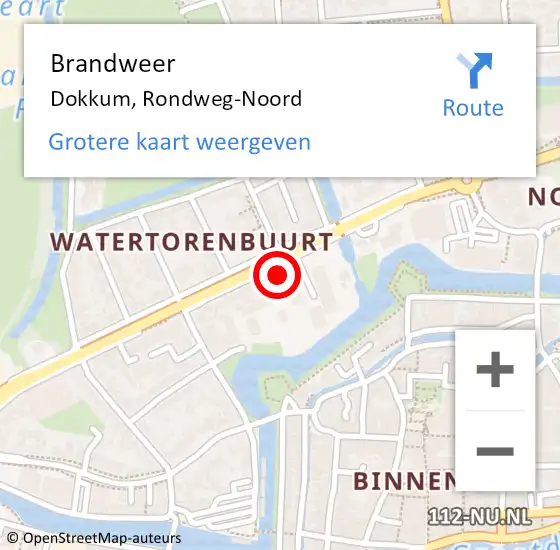 Locatie op kaart van de 112 melding: Brandweer Dokkum, Rondweg-Noord op 12 oktober 2021 19:19