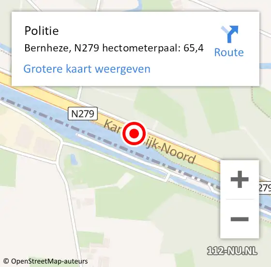 Locatie op kaart van de 112 melding: Politie Bernheze, N279 hectometerpaal: 65,4 op 12 oktober 2021 19:44