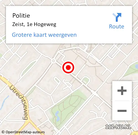 Locatie op kaart van de 112 melding: Politie Zeist, 1e Hogeweg op 12 oktober 2021 19:58