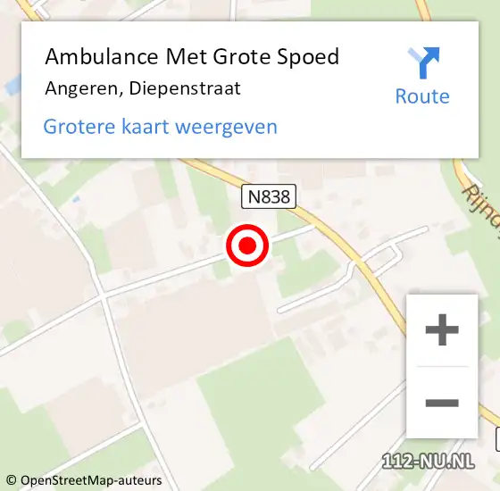 Locatie op kaart van de 112 melding: Ambulance Met Grote Spoed Naar Angeren, Diepenstraat op 25 juni 2014 20:45