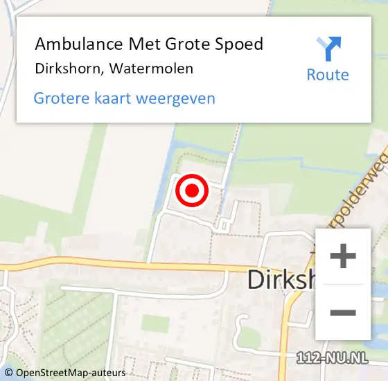 Locatie op kaart van de 112 melding: Ambulance Met Grote Spoed Naar Dirkshorn, Watermolen op 12 oktober 2021 20:46
