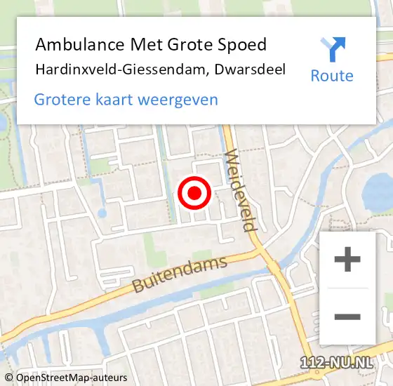 Locatie op kaart van de 112 melding: Ambulance Met Grote Spoed Naar Hardinxveld-Giessendam, Dwarsdeel op 12 oktober 2021 21:33