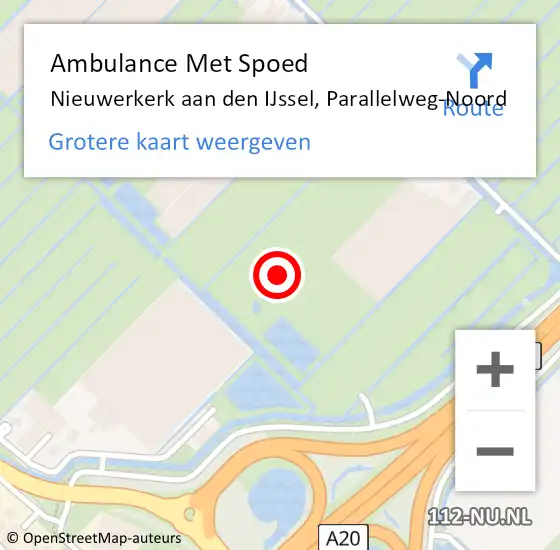 Locatie op kaart van de 112 melding: Ambulance Met Spoed Naar Nieuwerkerk aan den IJssel, Parallelweg-Noord op 12 oktober 2021 21:38