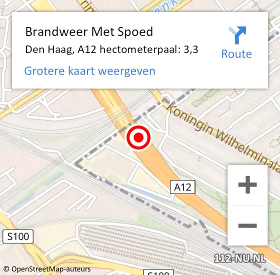 Locatie op kaart van de 112 melding: Brandweer Met Spoed Naar Den Haag, A12 hectometerpaal: 3,3 op 12 oktober 2021 21:42