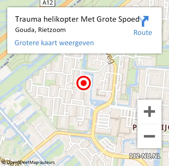 Locatie op kaart van de 112 melding: Trauma helikopter Met Grote Spoed Naar Gouda, Rietzoom op 12 oktober 2021 22:20