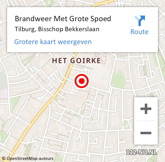 Locatie op kaart van de 112 melding: Brandweer Met Grote Spoed Naar Tilburg, Bisschop Bekkerslaan op 12 oktober 2021 22:30