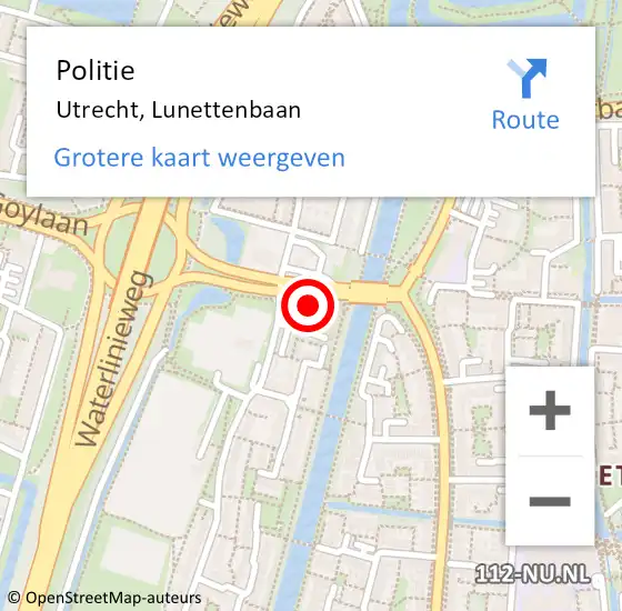 Locatie op kaart van de 112 melding: Politie Utrecht, Lunettenbaan op 12 oktober 2021 22:41