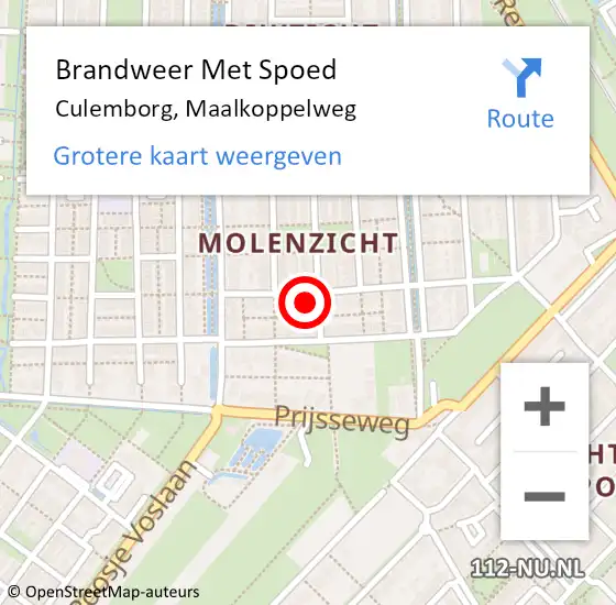 Locatie op kaart van de 112 melding: Brandweer Met Spoed Naar Culemborg, Maalkoppelweg op 12 oktober 2021 22:41