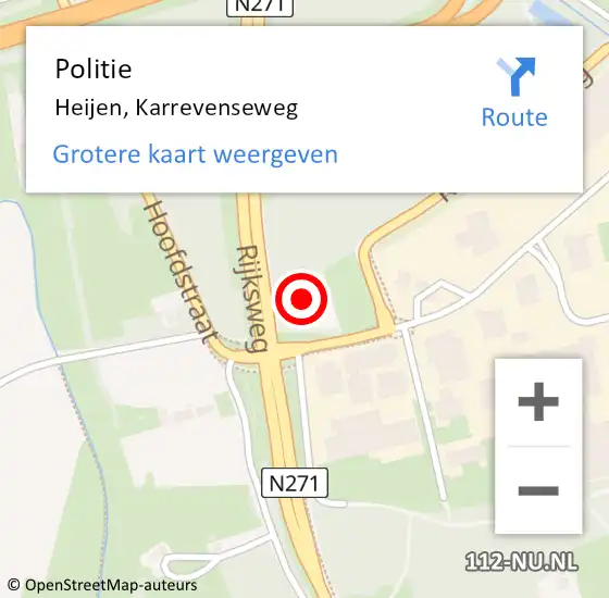 Locatie op kaart van de 112 melding: Politie Heijen, Karrevenseweg op 13 oktober 2021 00:11