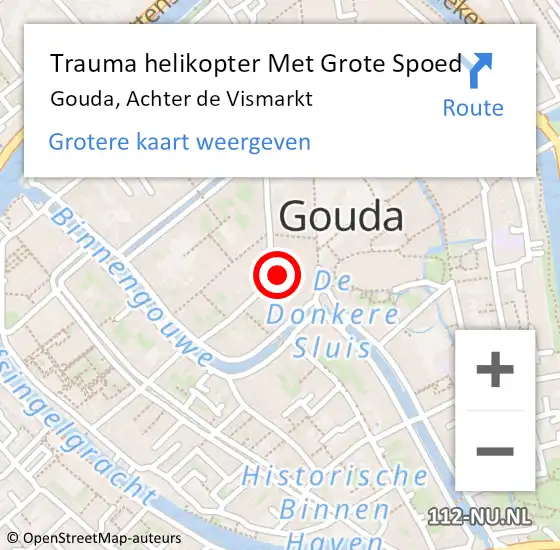 Locatie op kaart van de 112 melding: Trauma helikopter Met Grote Spoed Naar Gouda, Achter de Vismarkt op 13 oktober 2021 00:42