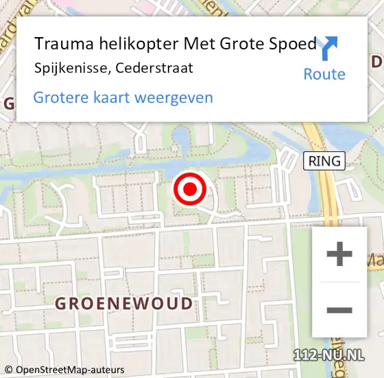 Locatie op kaart van de 112 melding: Trauma helikopter Met Grote Spoed Naar Spijkenisse, Cederstraat op 13 oktober 2021 01:46