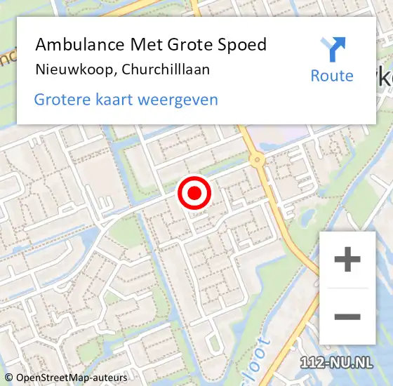 Locatie op kaart van de 112 melding: Ambulance Met Grote Spoed Naar Nieuwkoop, Churchilllaan op 13 oktober 2021 03:18