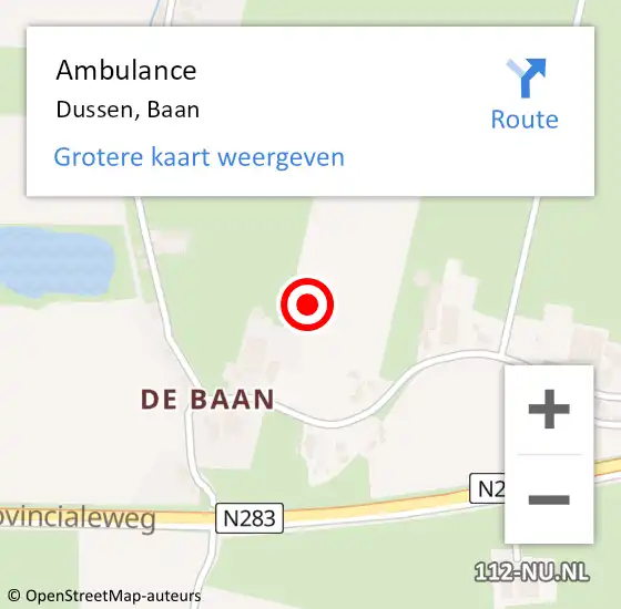 Locatie op kaart van de 112 melding: Ambulance Dussen, Baan op 13 oktober 2021 03:49