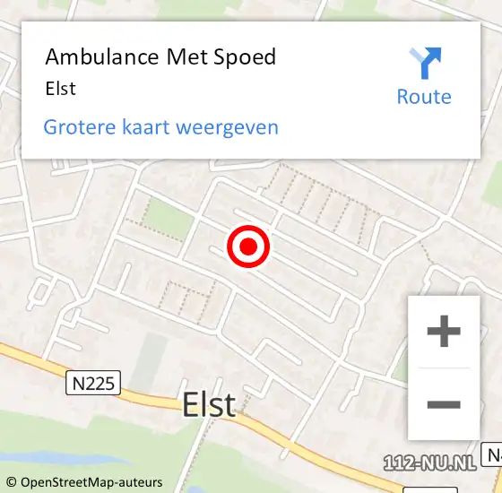 Locatie op kaart van de 112 melding: Ambulance Met Spoed Naar Elst op 13 oktober 2021 06:51