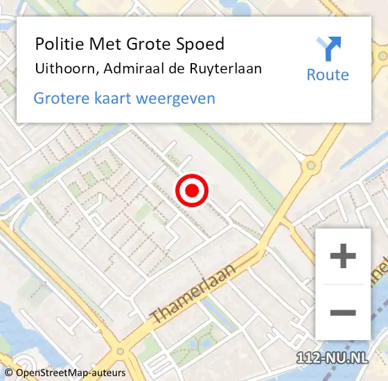 Locatie op kaart van de 112 melding: Politie Met Grote Spoed Naar Uithoorn, Admiraal de Ruyterlaan op 13 oktober 2021 08:24